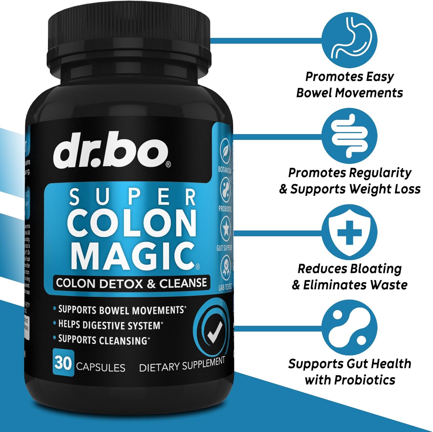 15-Day Dr. BO Colon Cleanse Detox Pills with Probiotic and Oregano - Gut Health Support with Caprylic Acid Complex for Bowel Movement and Bloating
