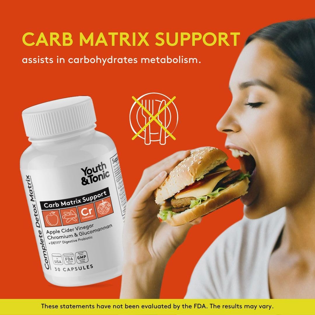 15 Day Youth & Tonic Cleanse for Bloating, Gut Health, & Metabolism Support - Detox & Colon Cleanser with ACV, Glucomannan, Chromium - 60 Pills