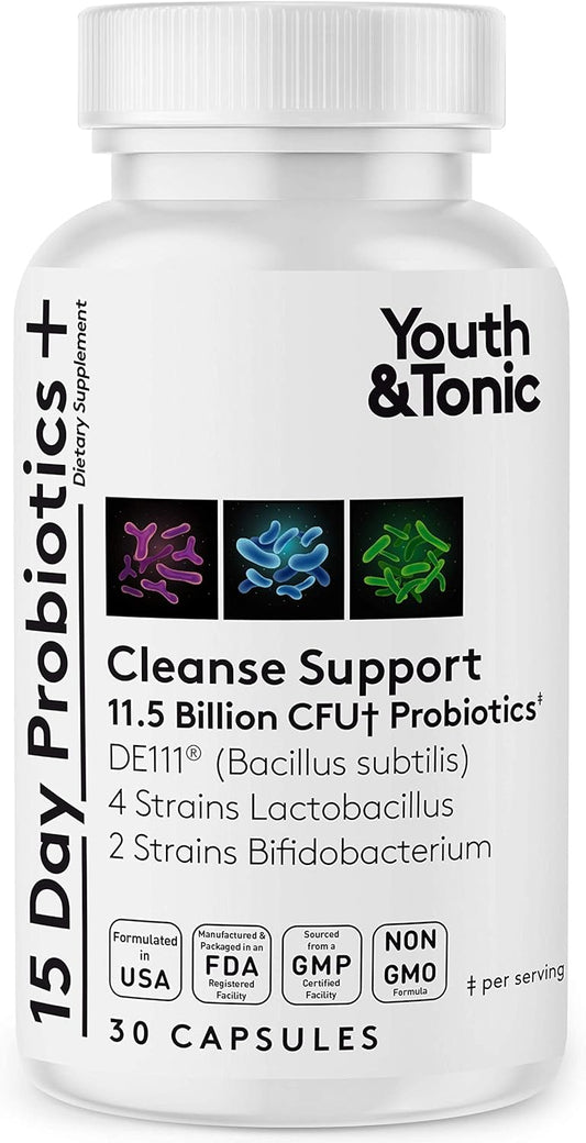 15-Day Youth & Tonic Probiotic Cleanse Supplement - Shelf Stable & Guaranteed Efficacy - Supports Digestive Health, Balance Gut Flora, and Relieves Constipation and Bloating in Women, Men, and Adults