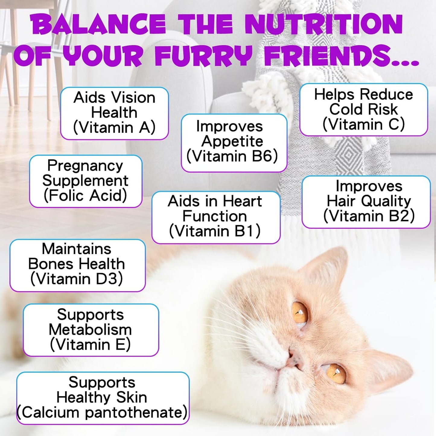 15-in-1 Cat Multivitamin Liquid Drops 60ml for Heart, Bones, Joints, Skin, Coat, Bladder & Immune System