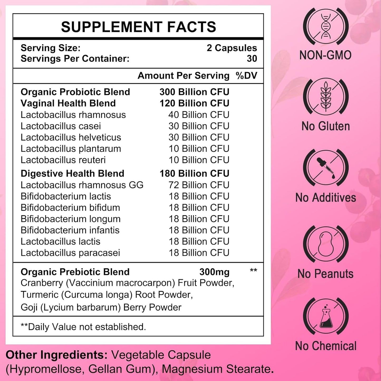 15-in-1 Women's Probiotic with 300 Billion CFUs for Vaginal, Urinary Tract, PH Balance & Immune Support - 60 Capsules