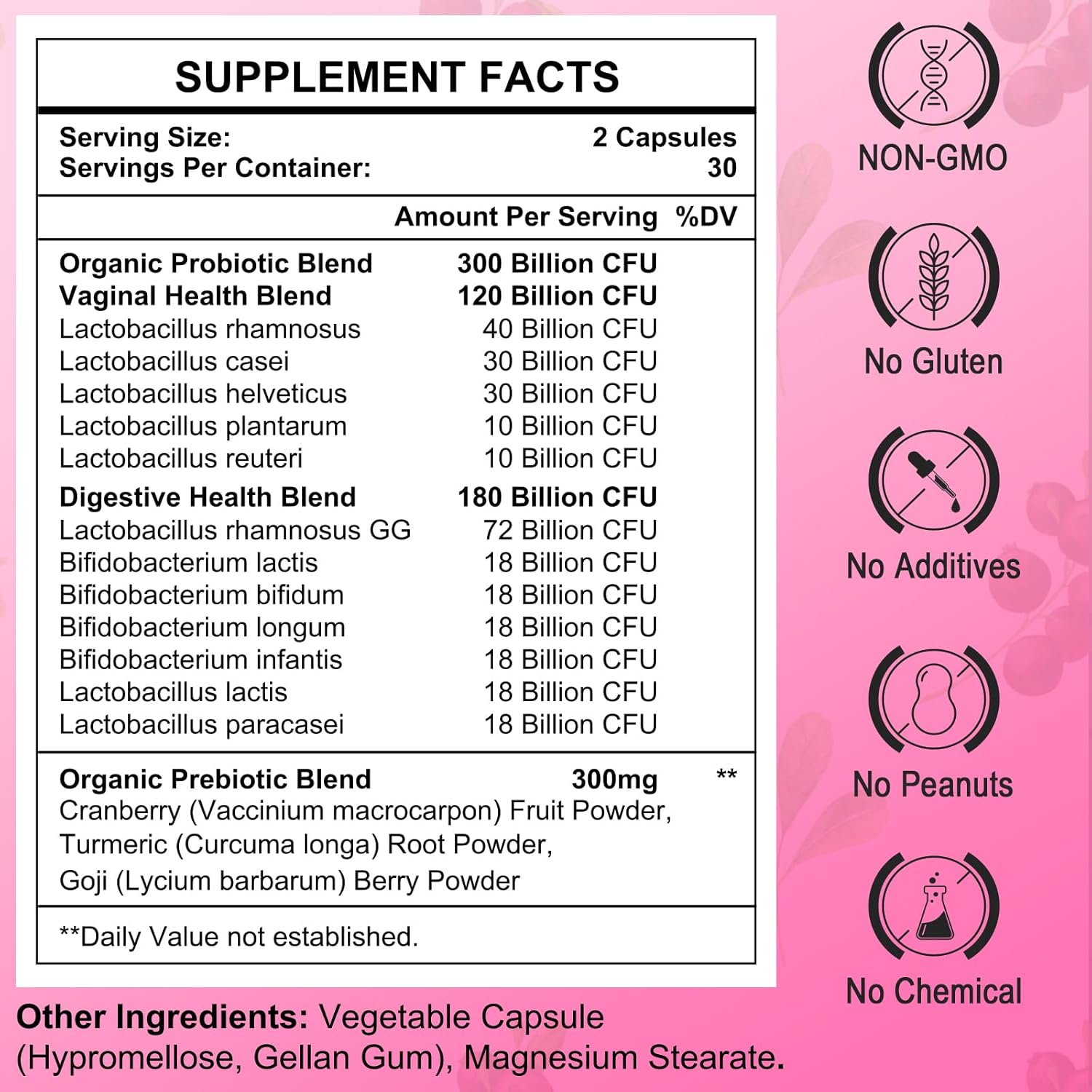 15-in-1 Women's Probiotic with 300 Billion CFUs for Vaginal, Urinary Tract, PH Balance & Immune Support - 60 Capsules