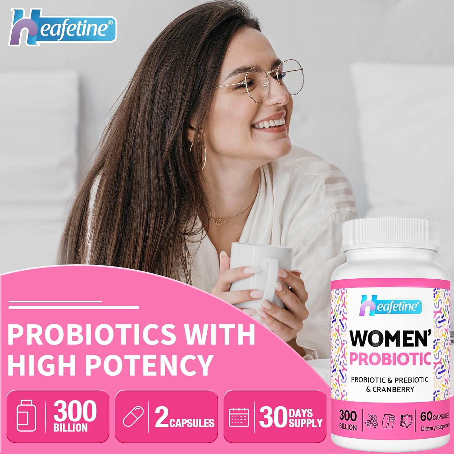 15-in-1 Women's Probiotic with 300 Billion CFUs for Vaginal, Urinary Tract, PH Balance & Immune Support - 60 Capsules