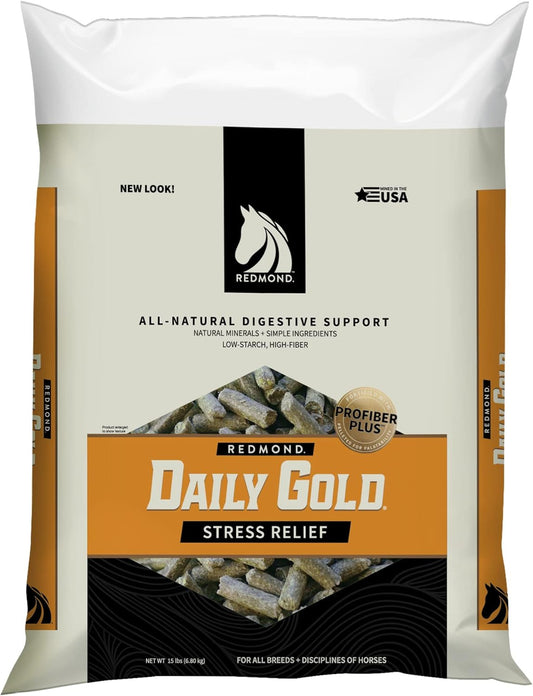 15 LB REDMOND Daily Gold Pellets: Natural Clay for Stress Relief and Gastric Ulcers in Horses