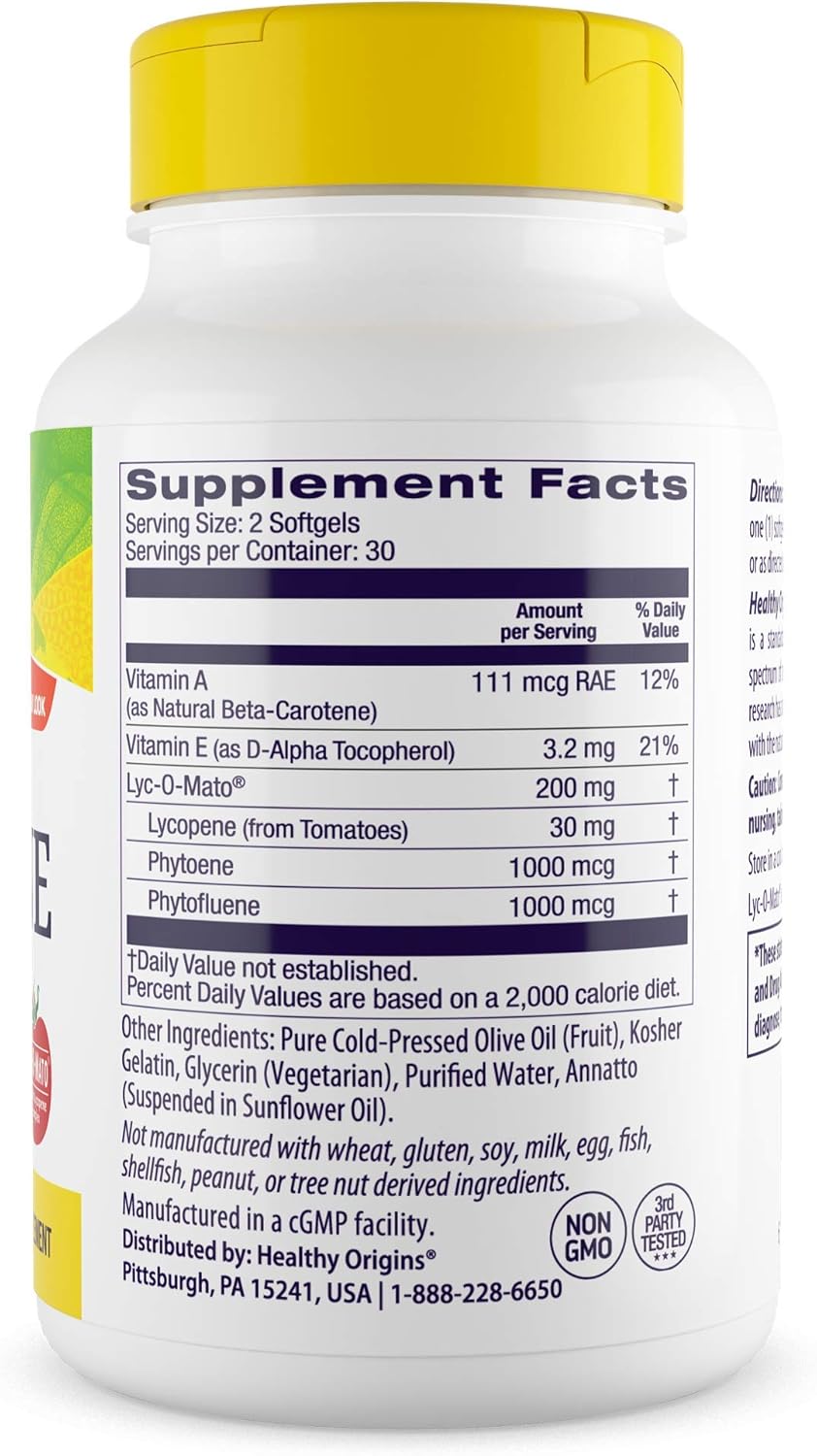 15 mg Healthy Origins Lycopene Softgels - Antioxidant for Heart & Prostate Health - Non-GMO, Gluten-Free - 60 Count