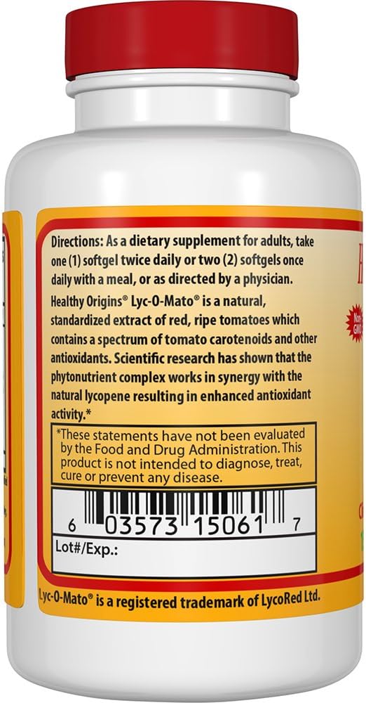 15 mg Healthy Origins Lycopene Softgels - Antioxidant for Heart & Prostate Health - Non-GMO, Gluten-Free - 60 Count