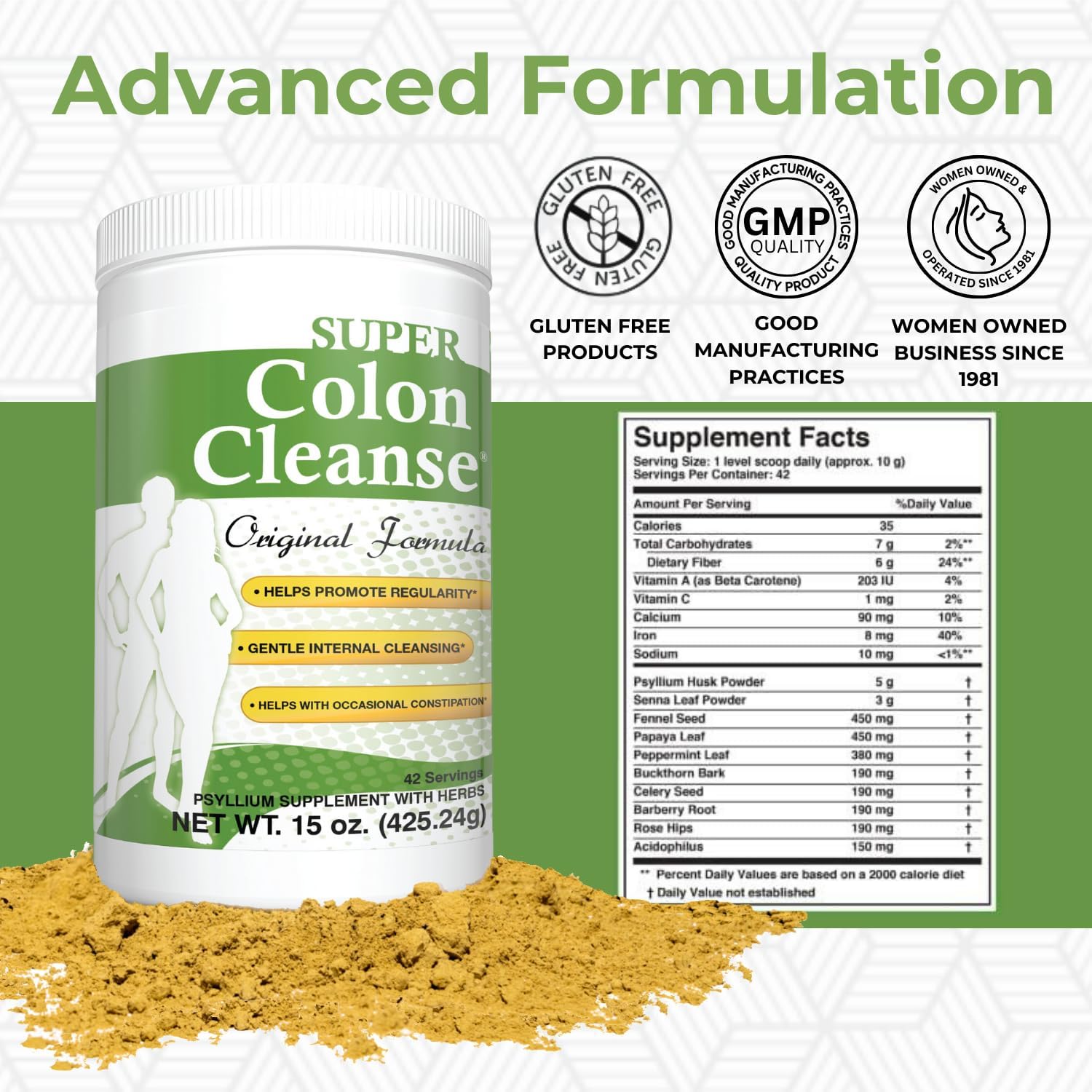 15 oz Health Plus Super Colon Cleanse Original Formula Powder - 42 Servings, Natural Detox for Gentle Gut Cleanse & Constipation Relief