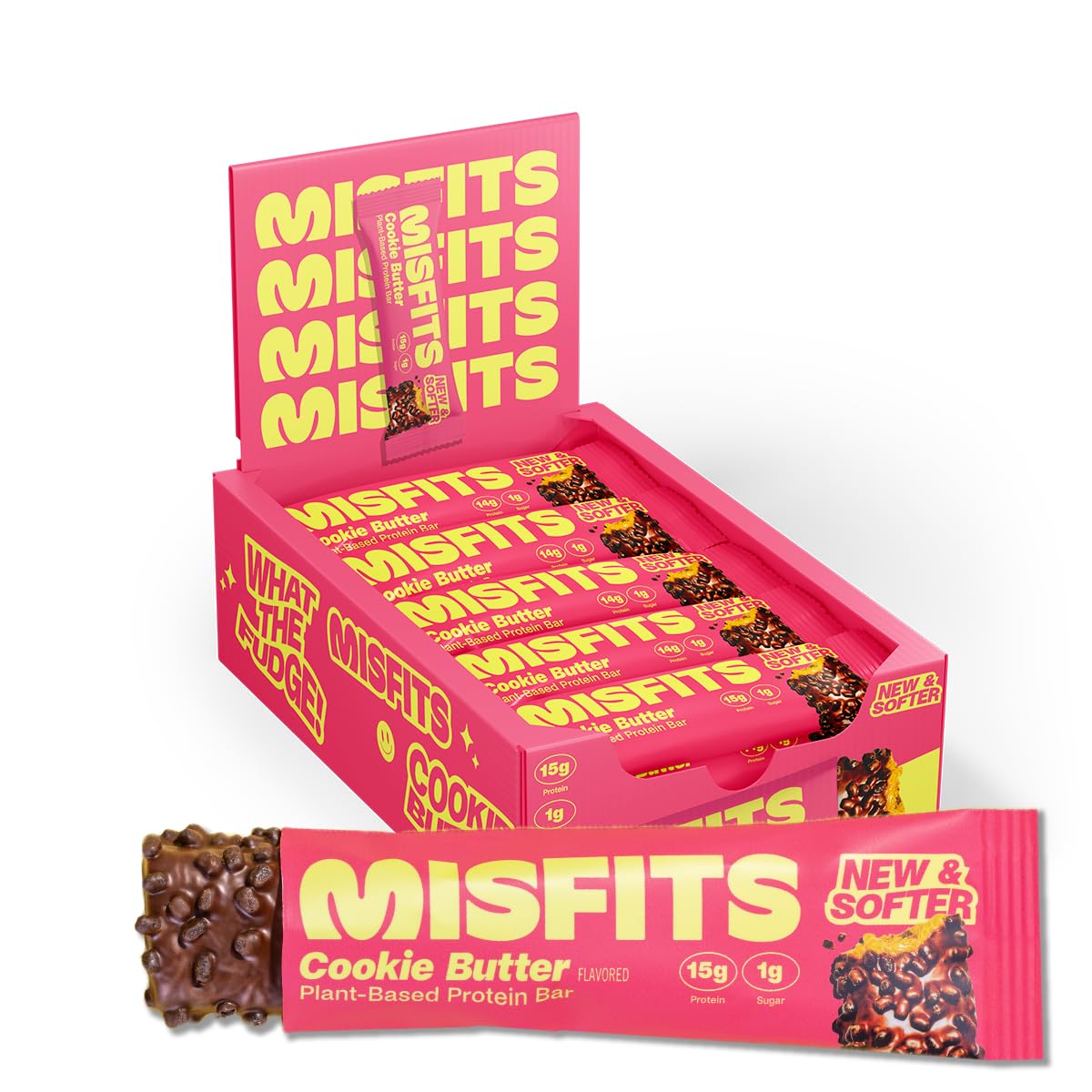 15-Pack Misfits Vegan Cookie Butter Protein Bars: New Recipe, Plant Based, Low Sugar & Carb, High Fiber Snacks