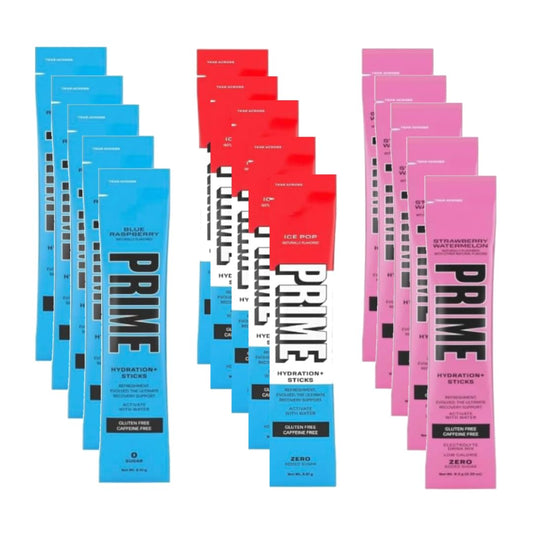 15 Pack Variety Prime Hydration Sticks - Ice Pop Flavor Bundle (Blue Raspberry, Strawberry Watermelon) - Electrolyte Powder Drink Mix for Recovery - Zero Sugar, Gluten Free