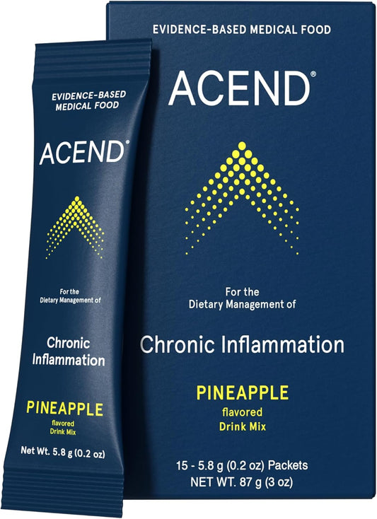 15 Packets of ACEND Pineapple Flavor Medical Food Drink Mix - Inflammation Support Supplement with Probiotics, Electrolytes, Non-GMO Formula, Gluten-Free & Sugar-Free