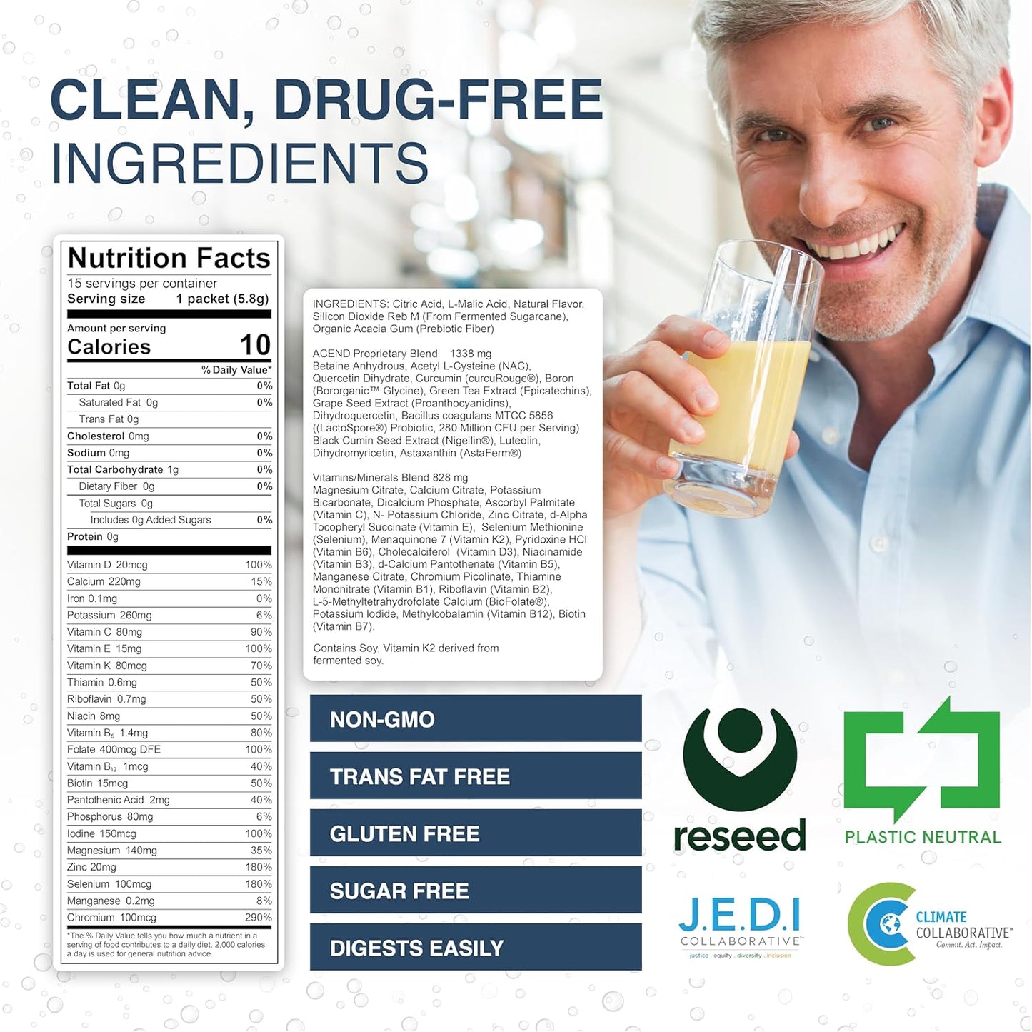 15 Packets of ACEND Pineapple Flavor Medical Food Drink Mix - Inflammation Support Supplement with Probiotics, Electrolytes, Non-GMO Formula, Gluten-Free & Sugar-Free