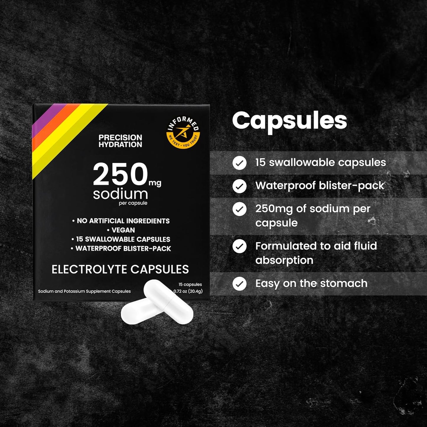 15 Precision Hydration Electrolyte Capsules in Waterproof Blister Pack - Salt Capsules to Fight Cramps - Natural Ingredients, Easy on Digestion - Gluten-Free, Vegan (1-Pack)