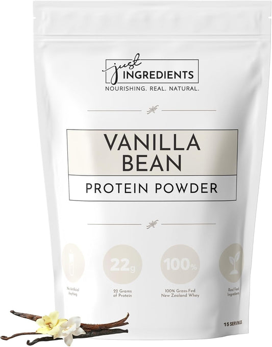 15 Servings of JUST INGREDIENTS Grass-Fed Whey Vanilla Protein Powder - Non-GMO & Gluten-Free - BoostGo Australia