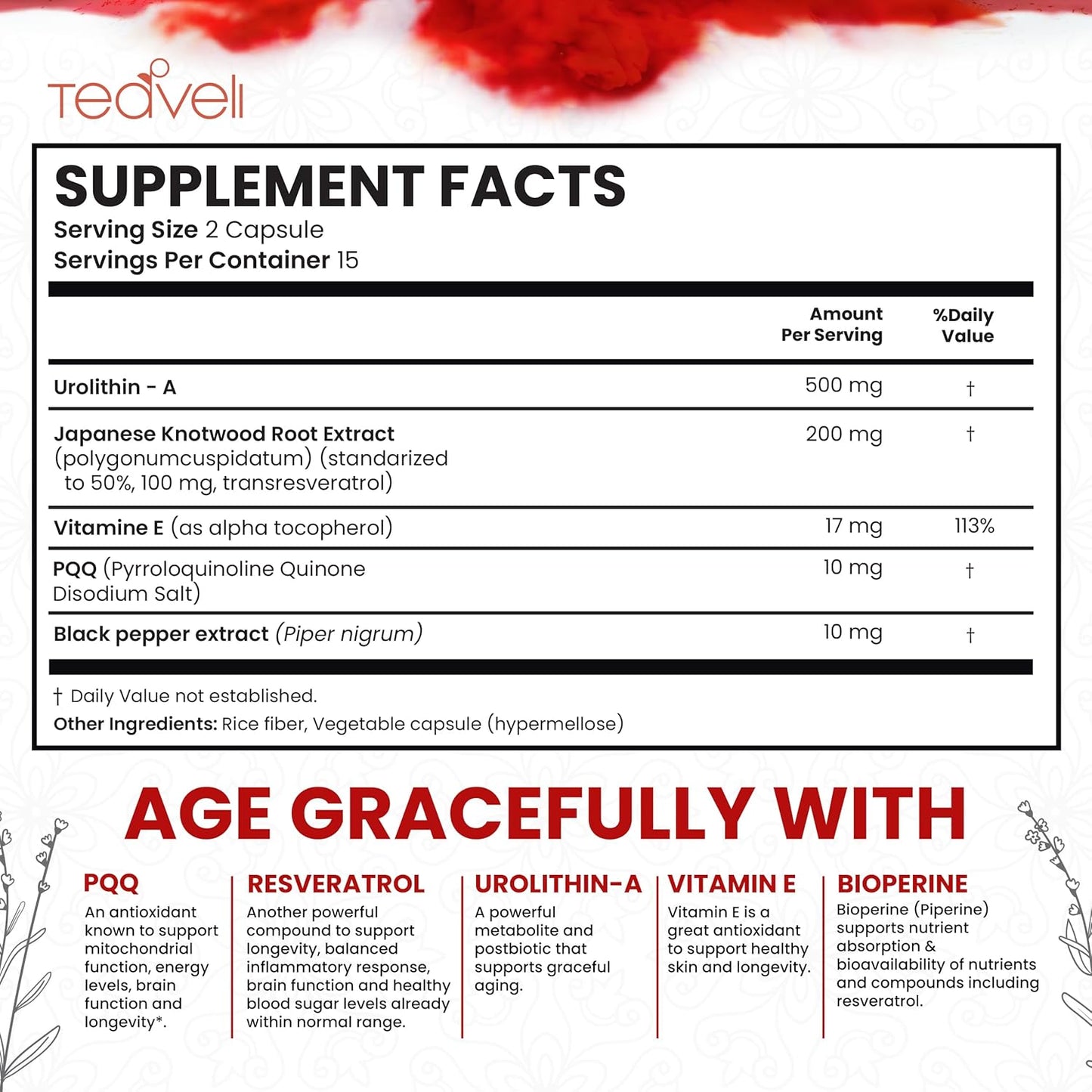 15 Servings of Teaveli Advanced Urolithin A & Stem Cell Supplement - Supports NAD+, Mitochondria, Muscle Health & Energy Levels