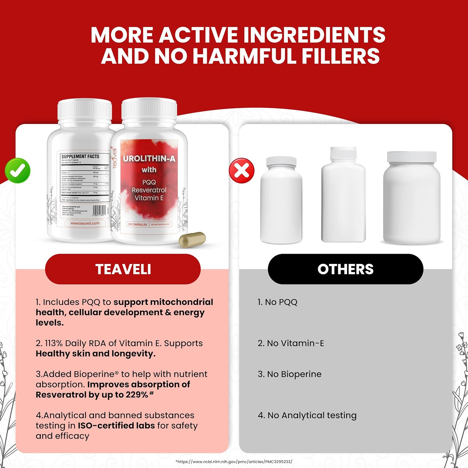 15 Servings of Teaveli Advanced Urolithin A & Stem Cell Supplement - Supports NAD+, Mitochondria, Muscle Health & Energy Levels