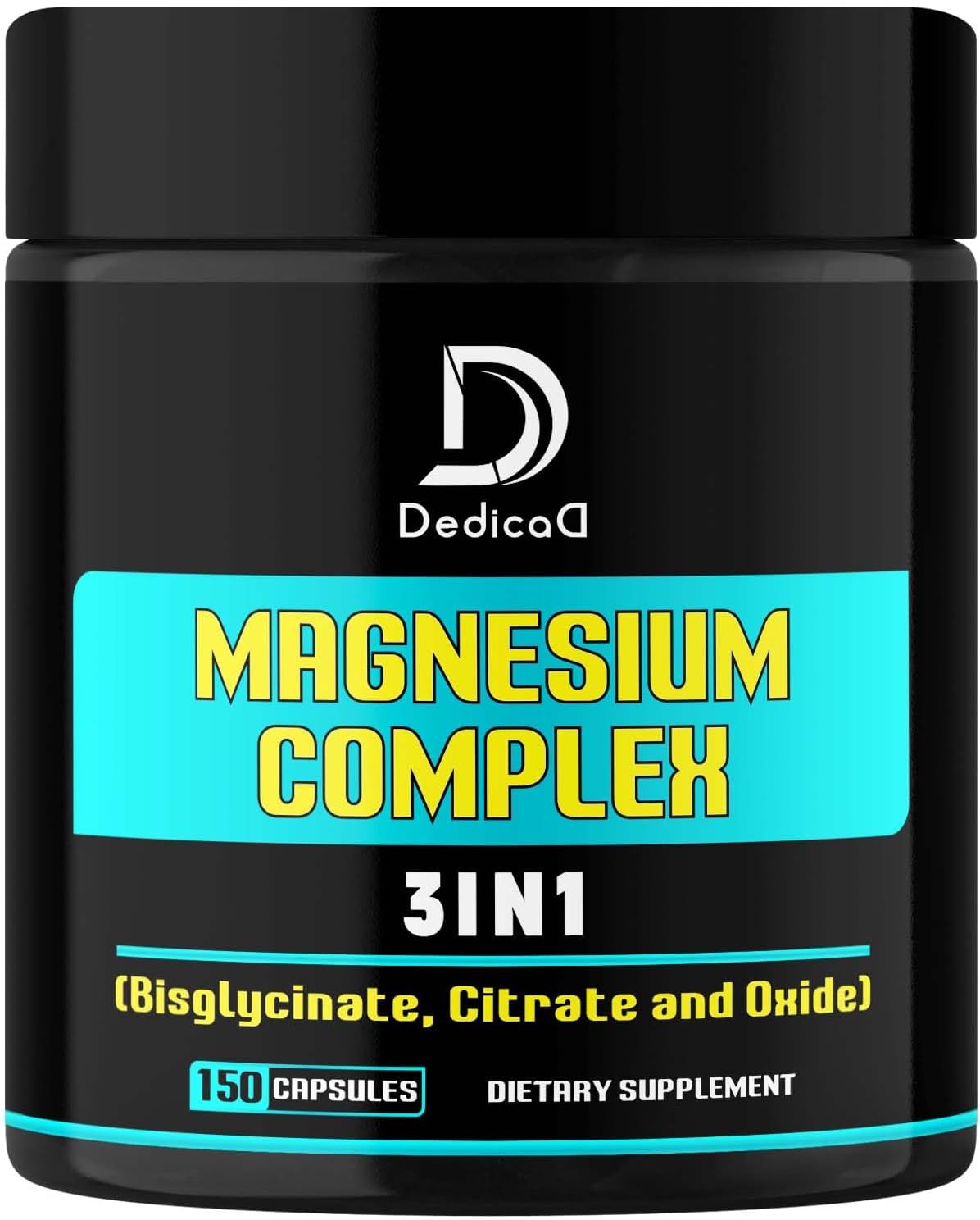 150 Capsules DEDICAD Triple Magnesium Complex Supplement - 100mg Elemental Bisglycinate, Citrate & Oxide - Energy, Muscle, Brain & Immune Support
