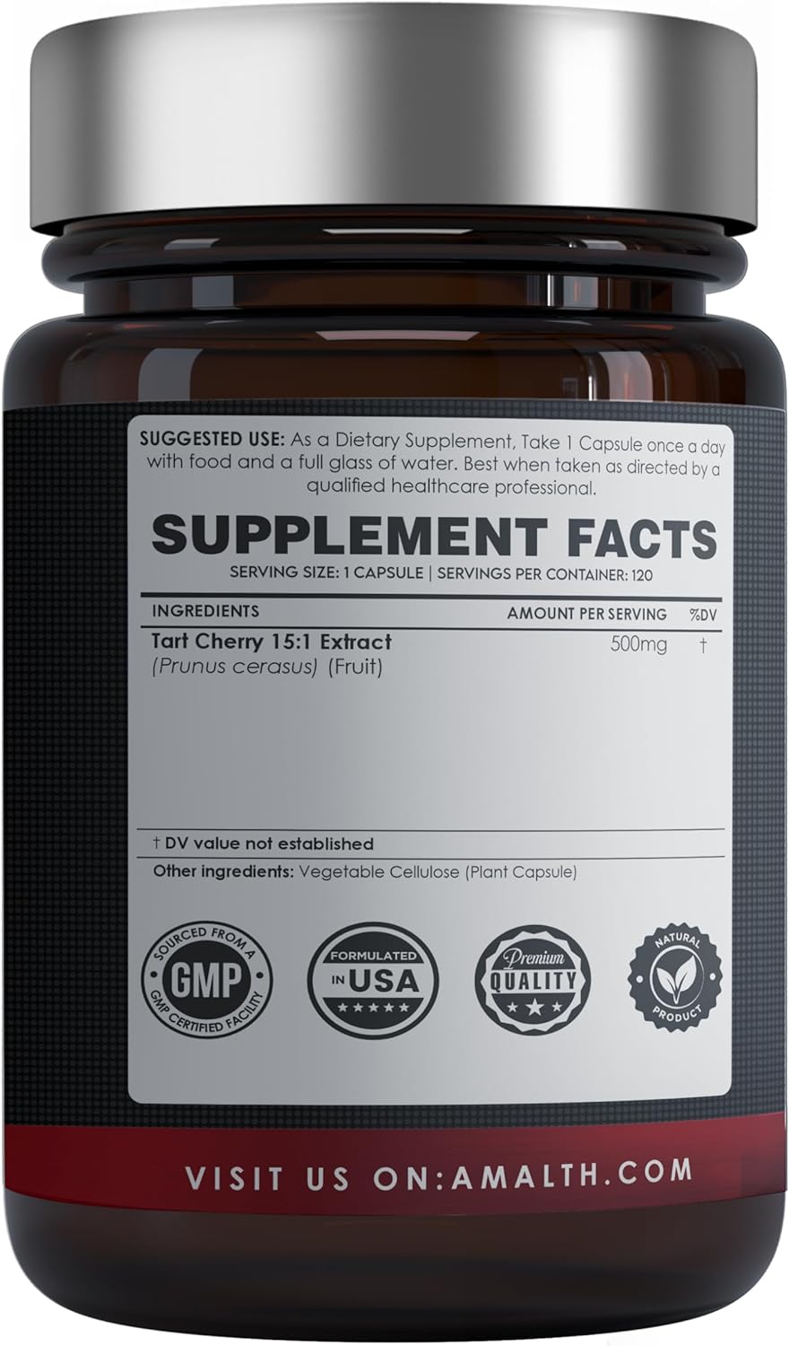 150 Capsules of AMALTH Tart Cherry Extract 15:1 Concentrated Formula for 50 Days
