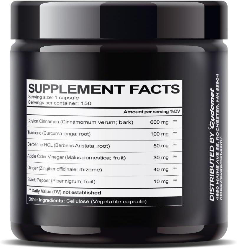 150 Capsules of GUDOMET Premium Ceylon Cinnamon Blend for Digestion and Metabolism Support - Made in the USA