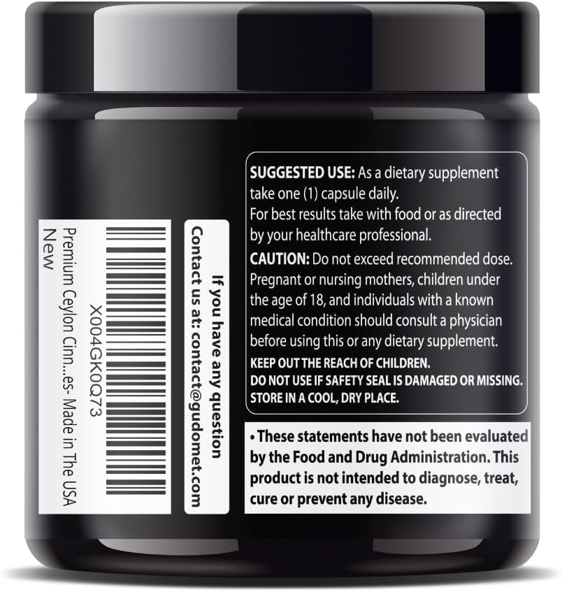 150 Capsules of GUDOMET Premium Ceylon Cinnamon Blend for Digestion and Metabolism Support - Made in the USA