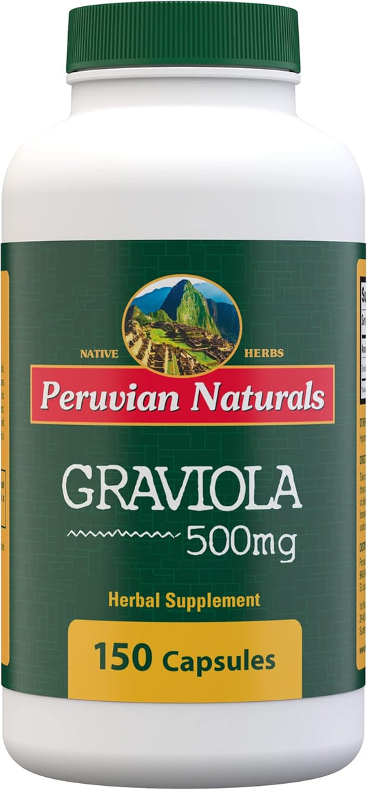 150 Capsules of Peruvian Naturals Graviola 500mg - Soursop Leaf Powder Supplement from Peru