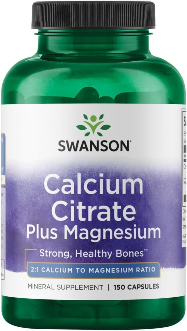 150 Capsules of Swanson Calcium Citrate and Magnesium Mineral Supplement for Bone Strength, Energy, Muscle Relaxation, and Heart Health