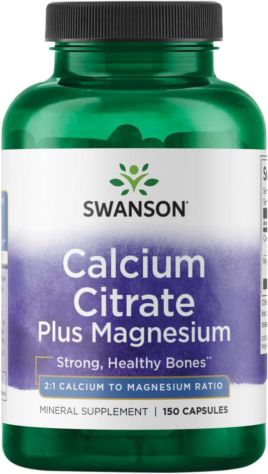 150 Capsules of Swanson Calcium Citrate and Magnesium Mineral Supplement for Bone Strength, Energy, Muscle Relaxation, and Heart Health