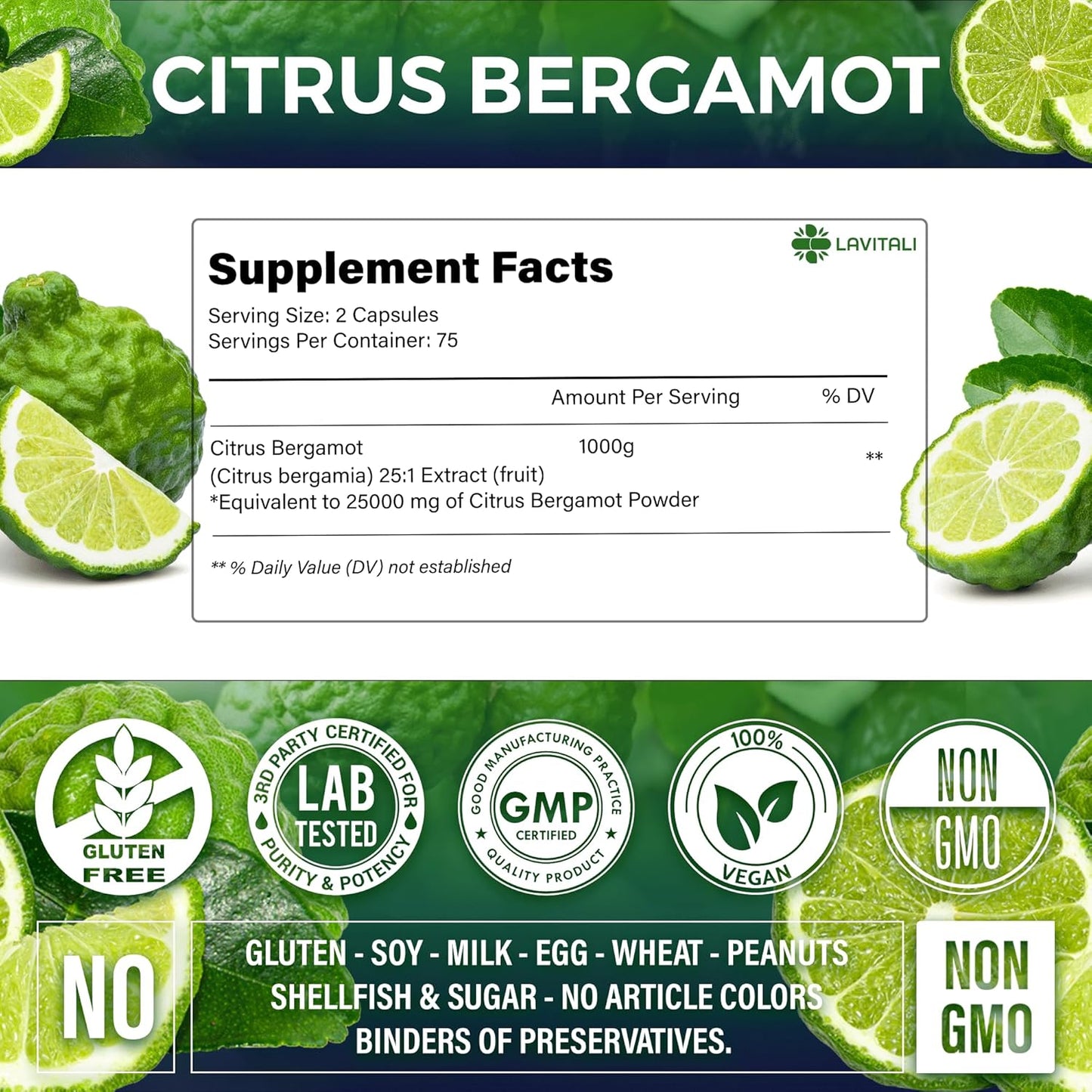 150 Count LaVitali Citrus Bergamot Extract Capsules - 25x Concentrated, 1000mg - Non-GMO, Gluten-Free, Vegetarian