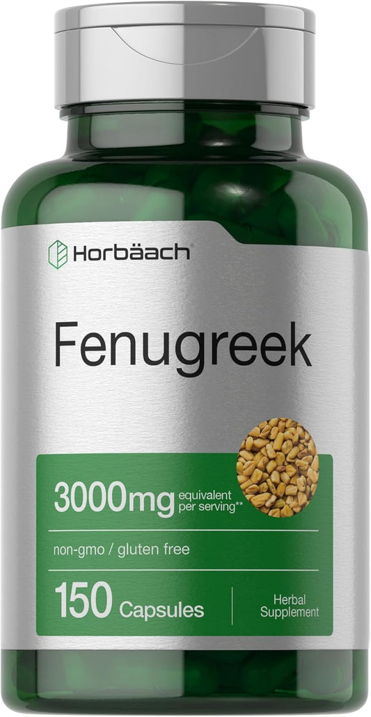 150 Count Non-GMO & Gluten-Free Horbäach Fenugreek Capsules 3000mg Extract from Fenugreek Seeds