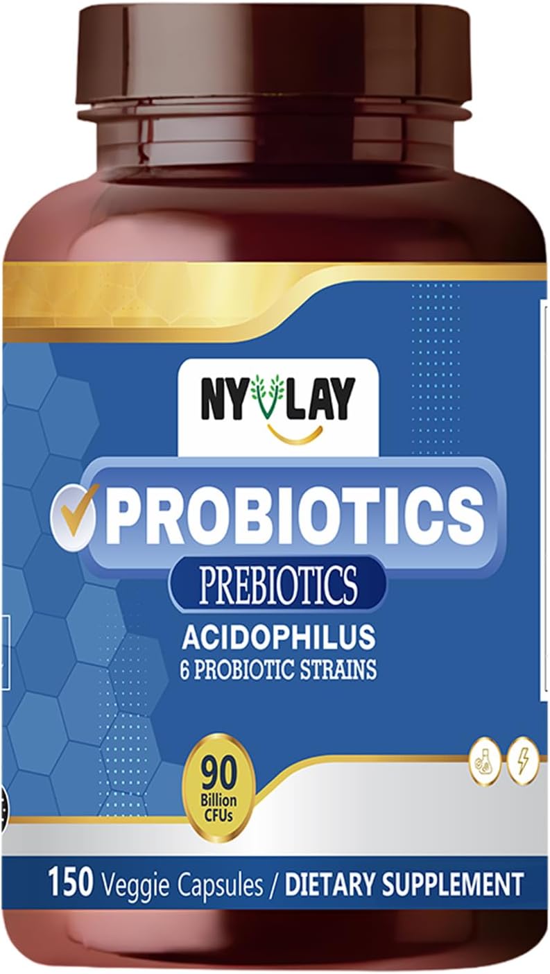 150 Count NYVLAY Prebiotics Probiotics Capsules - 90 Billion CFU for Strength & Energy - Natural Dietary Supplement