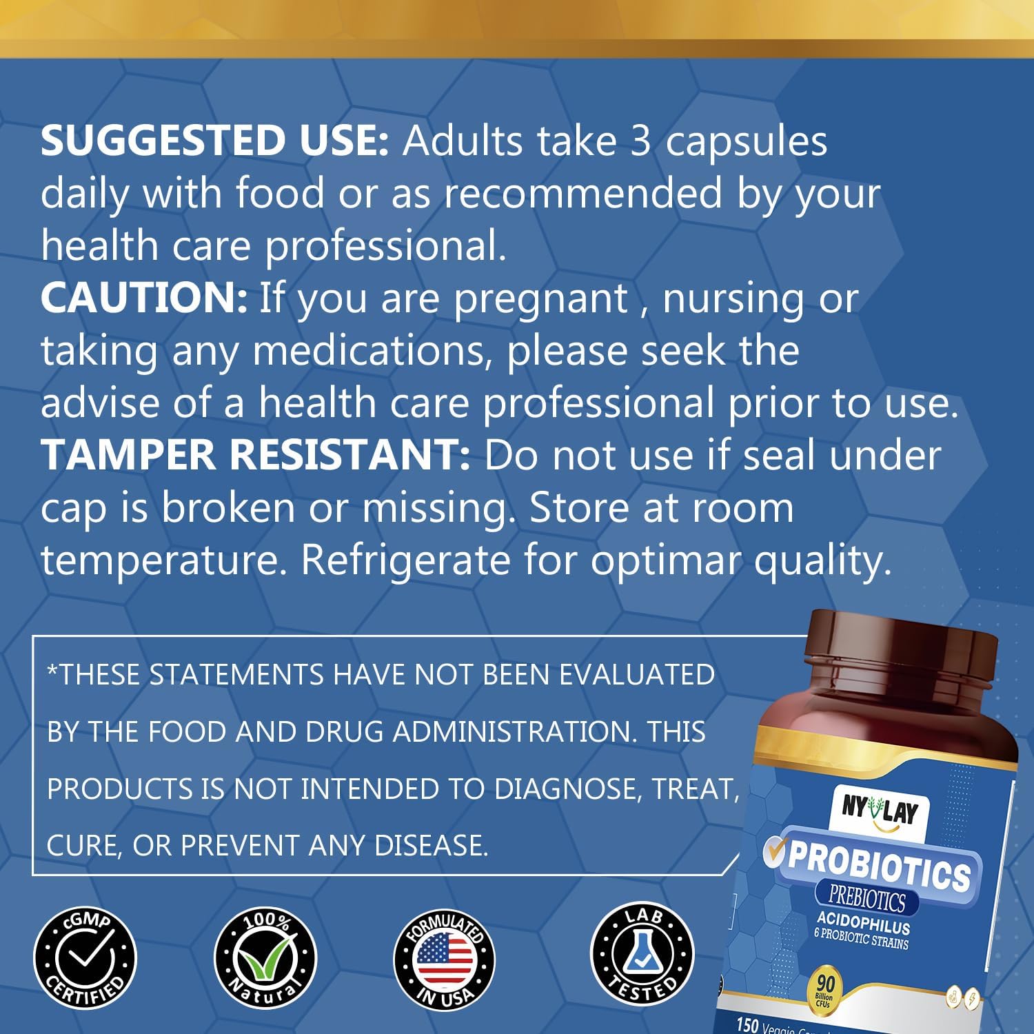 150 Count NYVLAY Prebiotics Probiotics Capsules - 90 Billion CFU for Strength & Energy - Natural Dietary Supplement