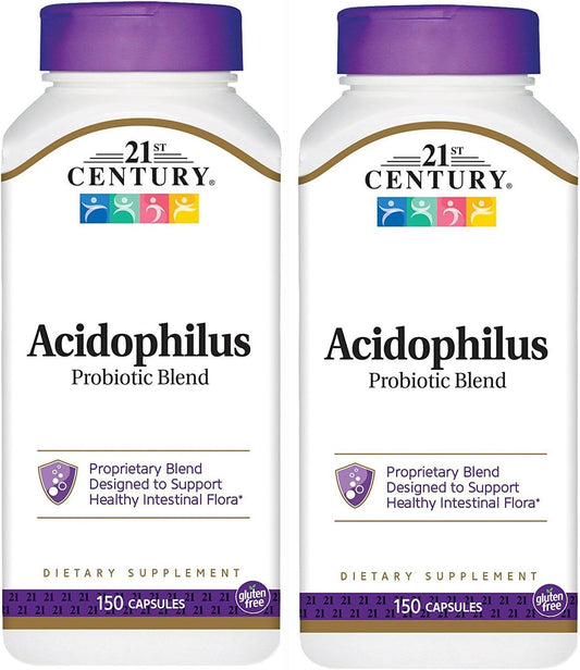 150-Count Pack of 2 Acidophilus Probiotic Blend Capsules for Digestive Health in the 21st Century