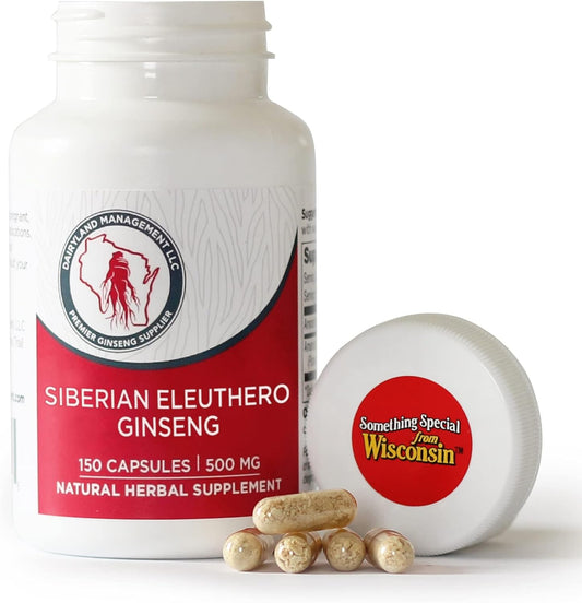150 ct Dairyland Ginseng Siberian Eleuthero Root Capsules - Authentic Siberian Ginseng - Daily Herbal Supplement - Gluten Free & Non-GMO