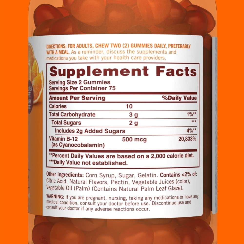 150 Ct Sundown Vitamin B-12 Gummies for Energy Metabolism Support - Raspberry, Mixed Berry, and Orange Flavored