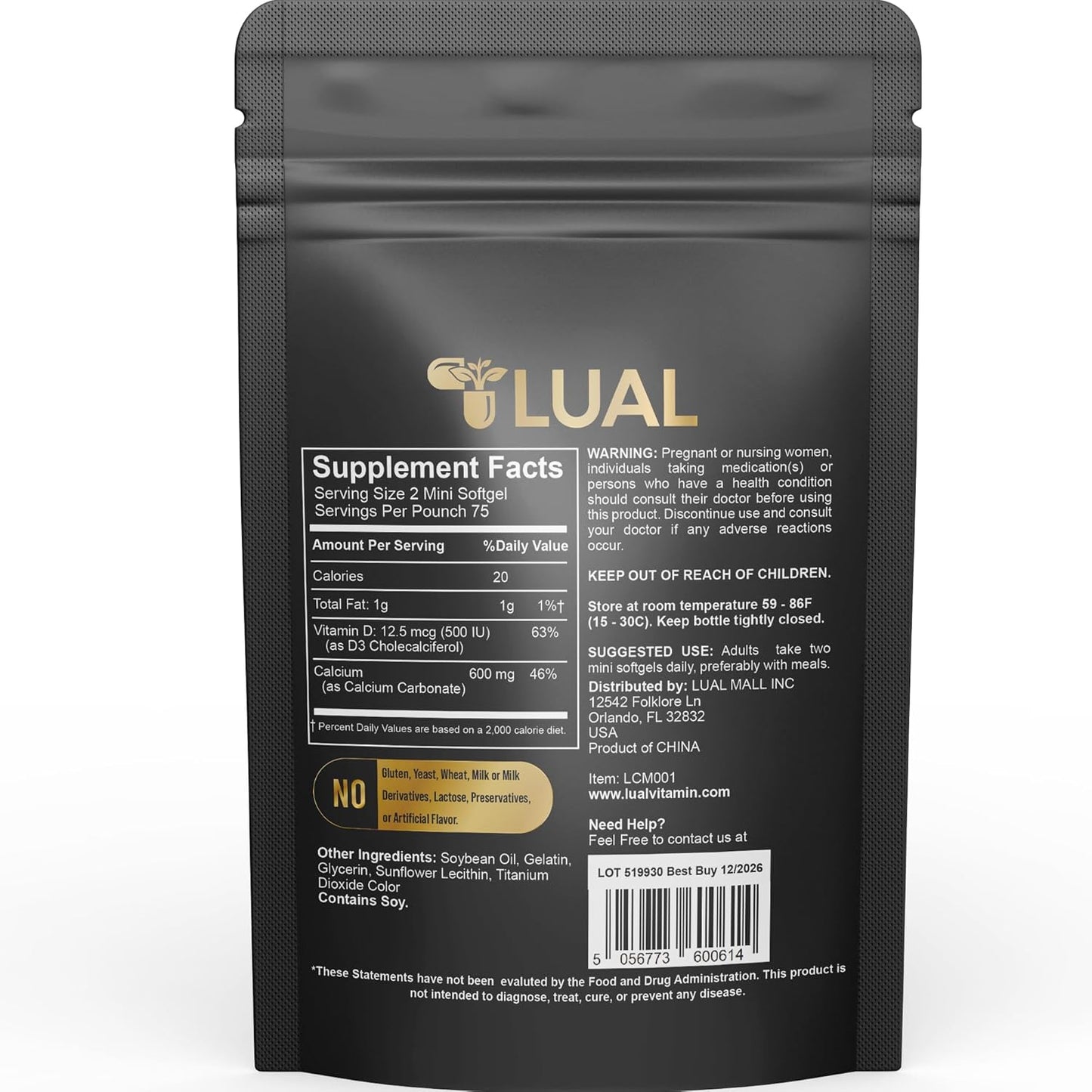 150 Mini Softgels of LUAL Calcium 600mg + Vitamin D3 for Bone & Muscle Support - Easy to Swallow Supplement for Strong Bones & Mobility
