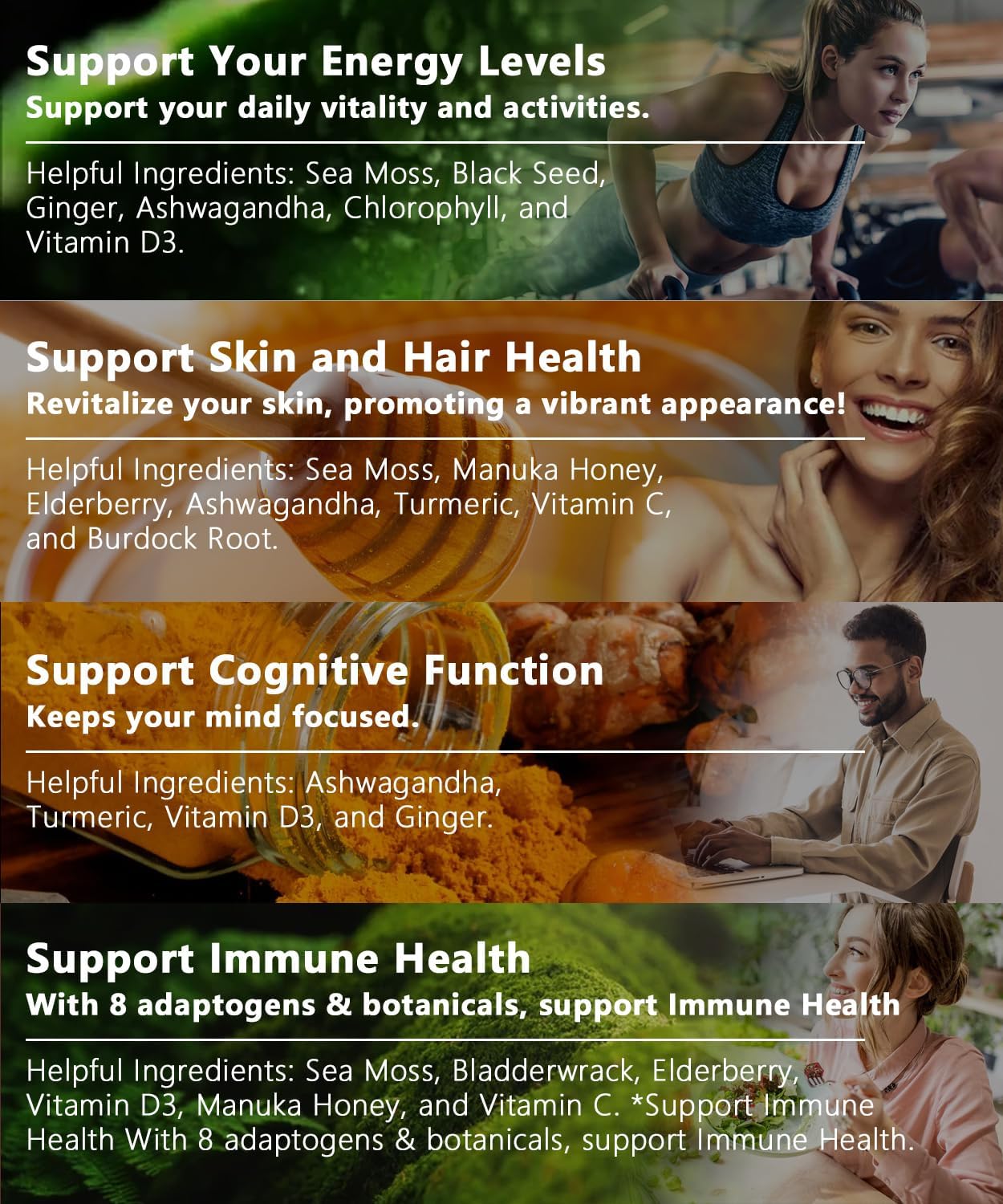 150 Organic Sea Moss, Ashwagandha & Black Seed Oil Capsules - Natural Multivitamin Supplement