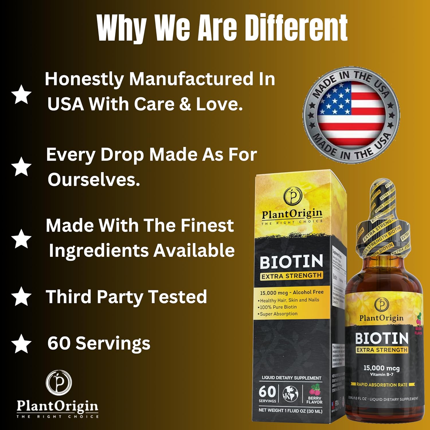 15,000 MCG Biotin Liquid Drops for Hair Growth, Skin & Nails - Vegan & Kosher, Berry Flavor - 5X Absorption - 60 Servings