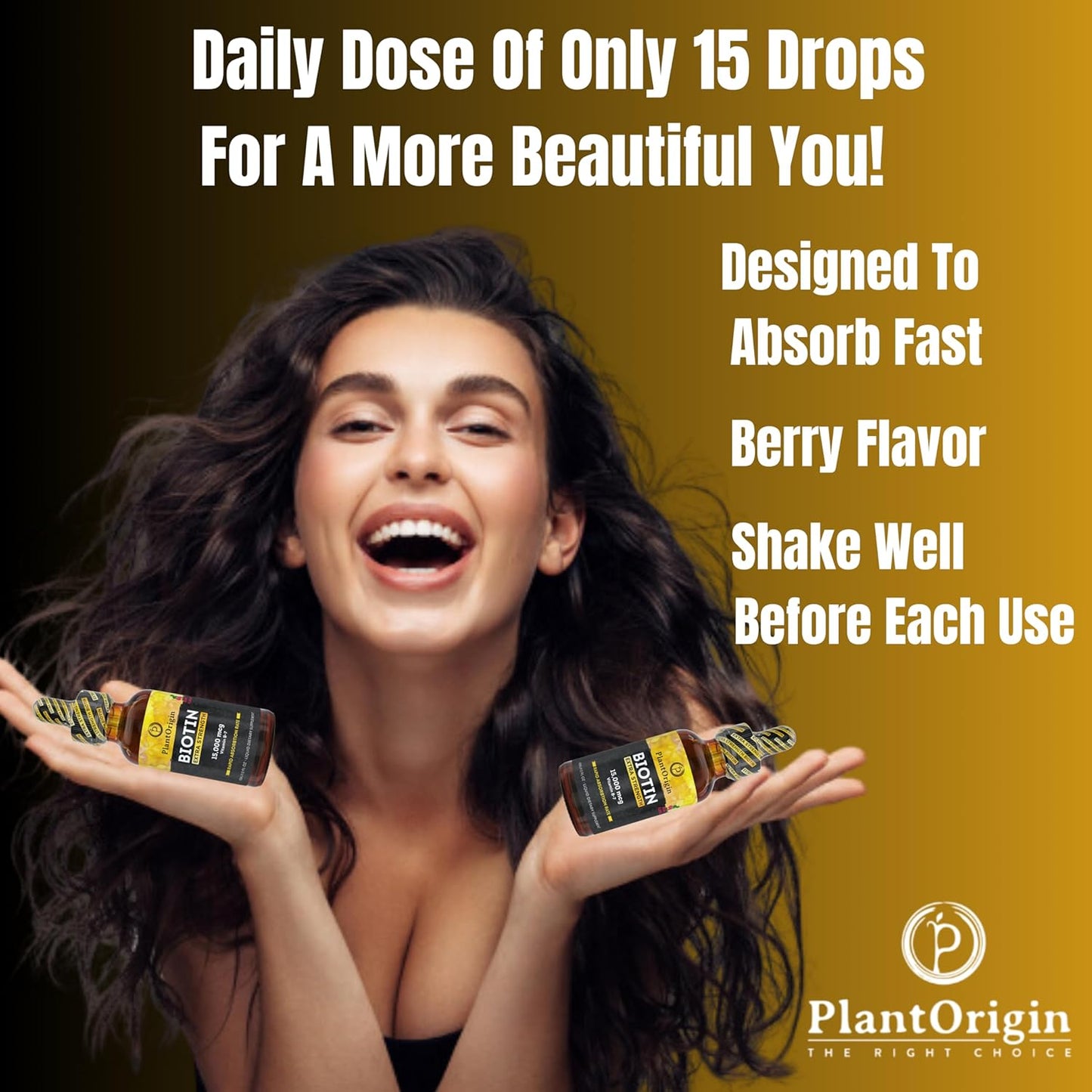 15,000 MCG Biotin Liquid Drops for Hair Growth, Skin & Nails - Vegan & Kosher, Berry Flavor - 5X Absorption - 60 Servings