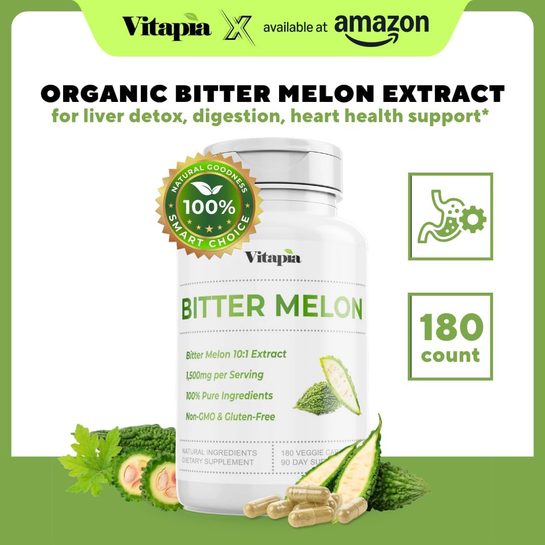 15,000mg Organic Bitter Melon Extract Capsules - Digestive, Gut & Heart Health Support - 180 Capsules, Non-GMO & Vegan