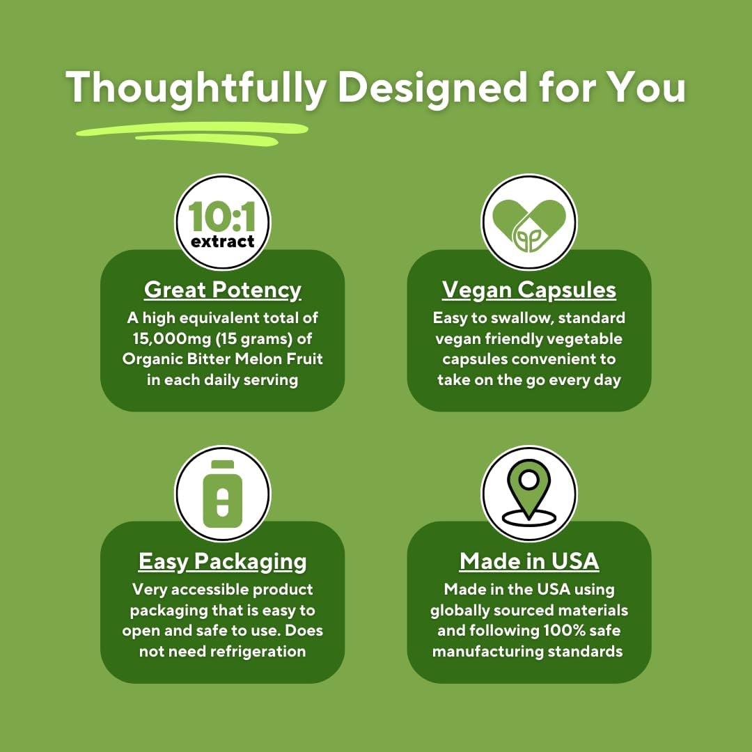 15,000mg Organic Bitter Melon Extract Capsules - Digestive, Gut & Heart Health Support - 180 Capsules, Non-GMO & Vegan