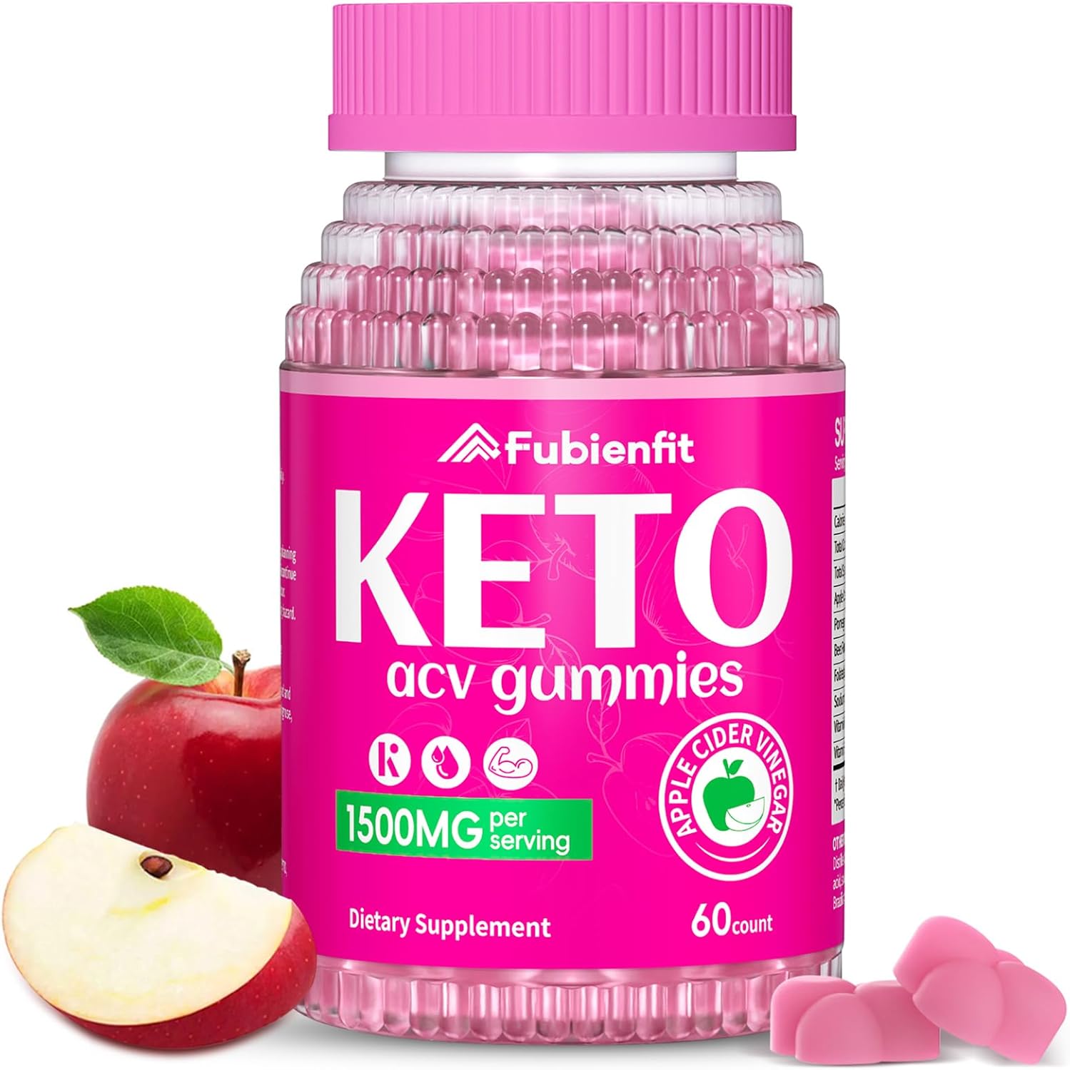 1500MG Fubienfit Keto ACV Gummies with Pomegranate Beet Juice Powder B12 - 60 Vegan Non GMO Gummies