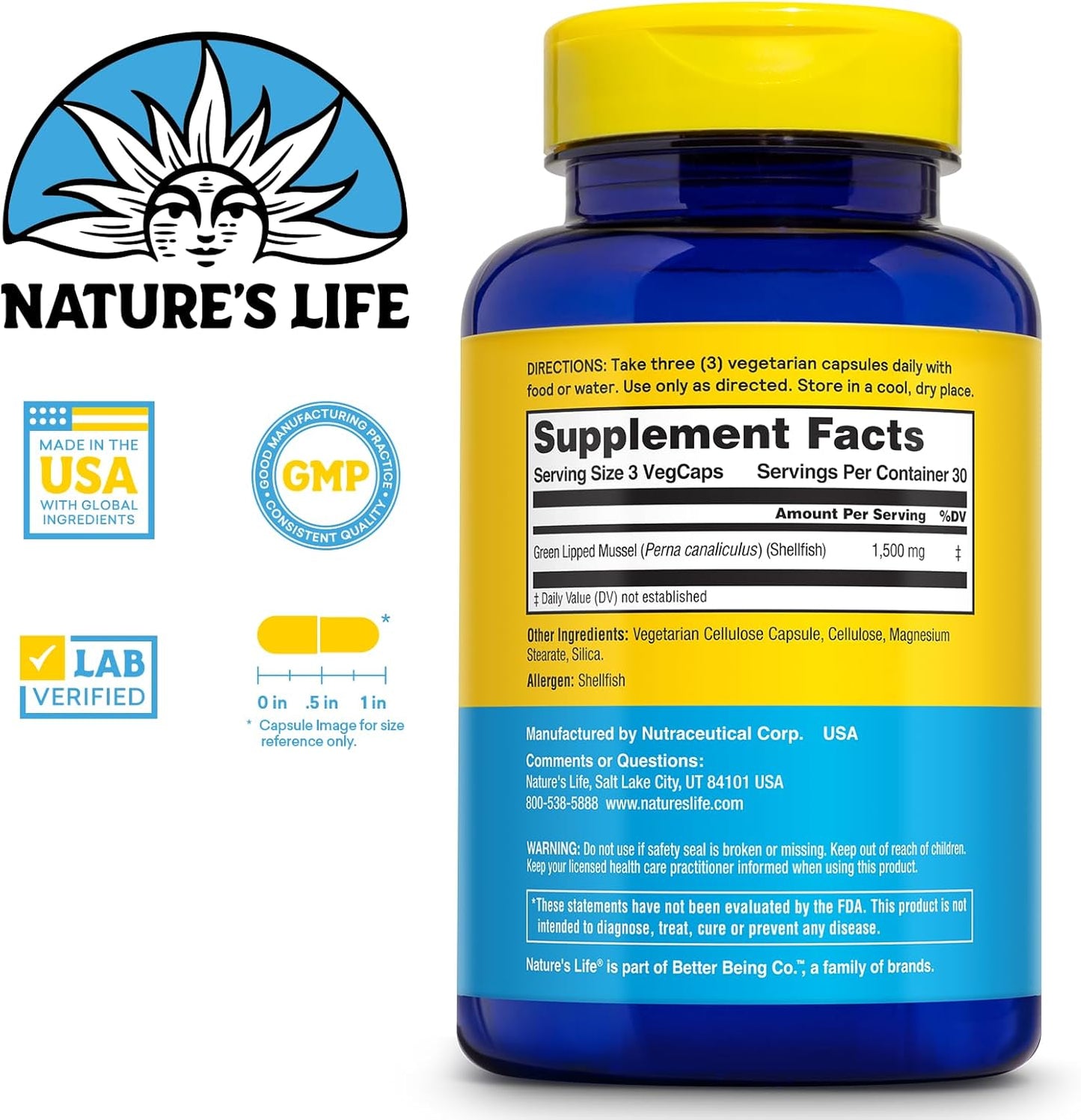 1500mg Green Lipped Mussel Supplement with Omega 3 - Lab Verified, 60-Day Guarantee - 90 Capsules, 30 Servings