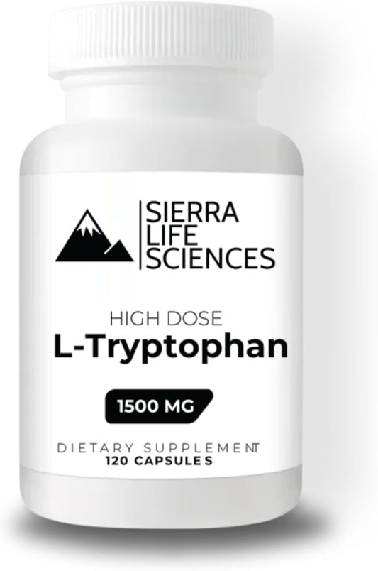 1500mg High Dose L-Tryptophan Capsules by Sierra Life Sciences - Gluten-Free & Non-GMO - 40 Servings