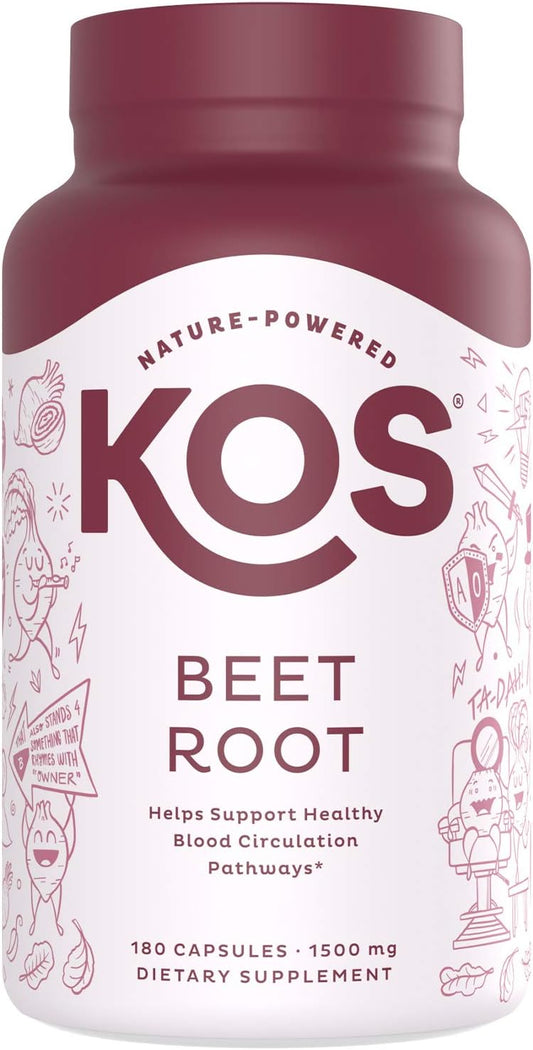 1500mg KOS Organic Beet Root Capsules - Promotes Active Lifestyle - Superfood Powder - 180 Capsules for Health