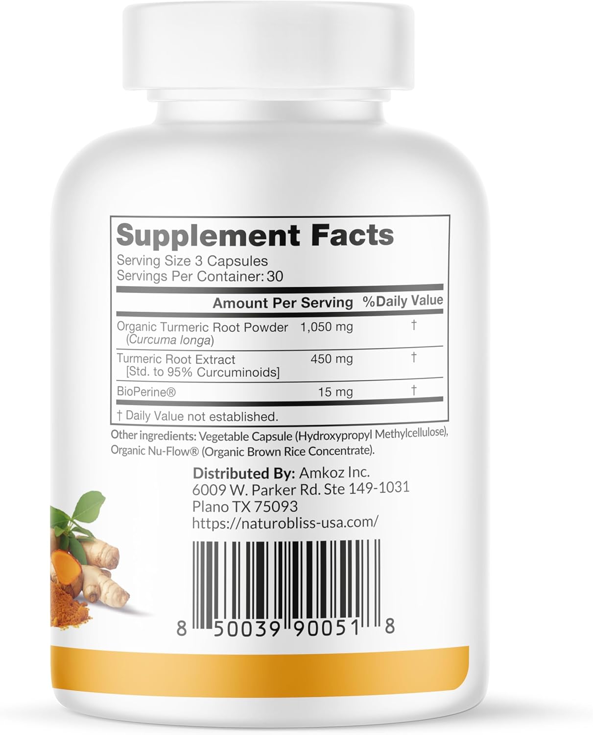 1500mg NaturoBliss Turmeric Curcumin Capsules with BioPerine - Non GMO & Gluten Free - 90 Count