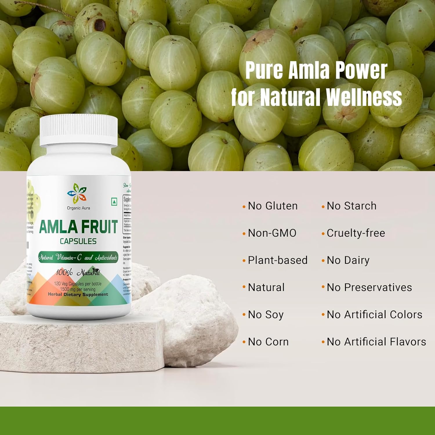 1500mg Organic Amla Capsules - 150 Veg Capsules for Immunity and Skin Glow