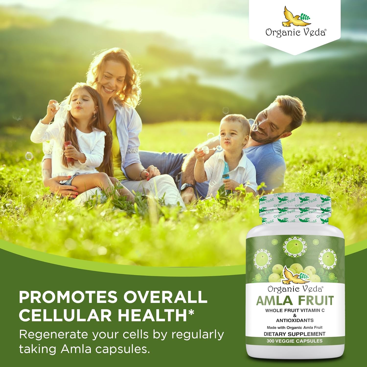 1500mg Organic Veda Amla Capsules - 300 Count Whole Fruit Amla Powder for Immunity, Skin Radiance - Vegan, Non GMO Raw Vitamin C Supplements