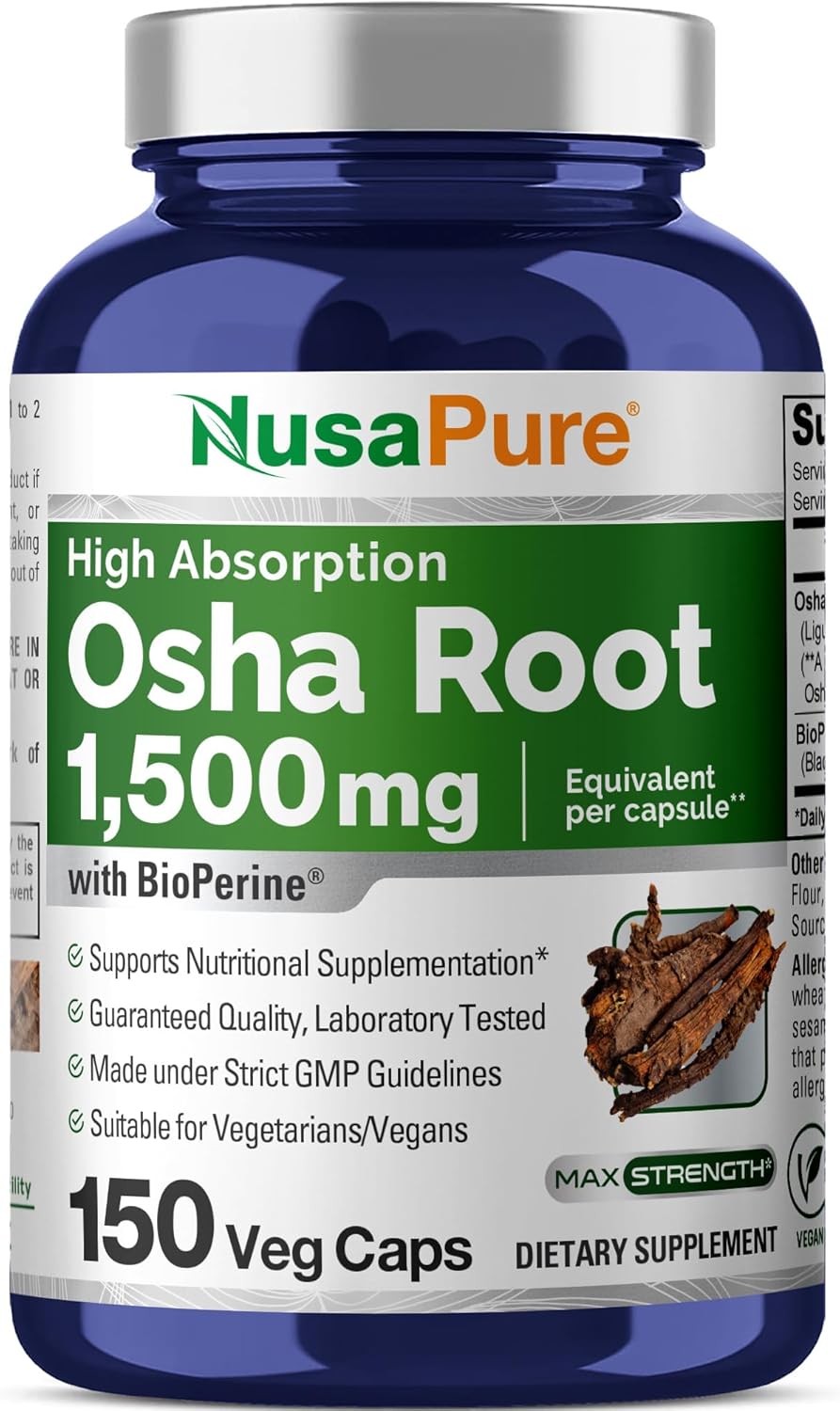 1500mg OSHA Root Extract Capsules - 150 Count, Non-GMO, Vegan, Bioperine - Ligusticum Porteri Supplement