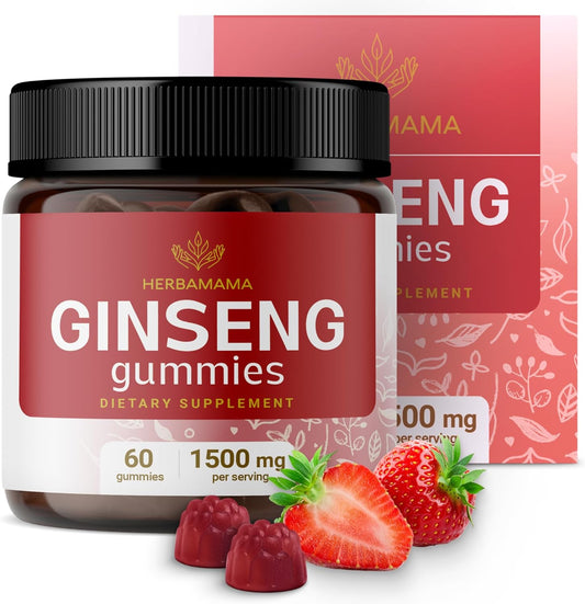 1500mg Panax Ginseng Gummies for Energy and Immune Support - Vegan Korean Red Ginseng Root Supplement - 60 Strawberry-Flavored Chews - BoostGo Australia