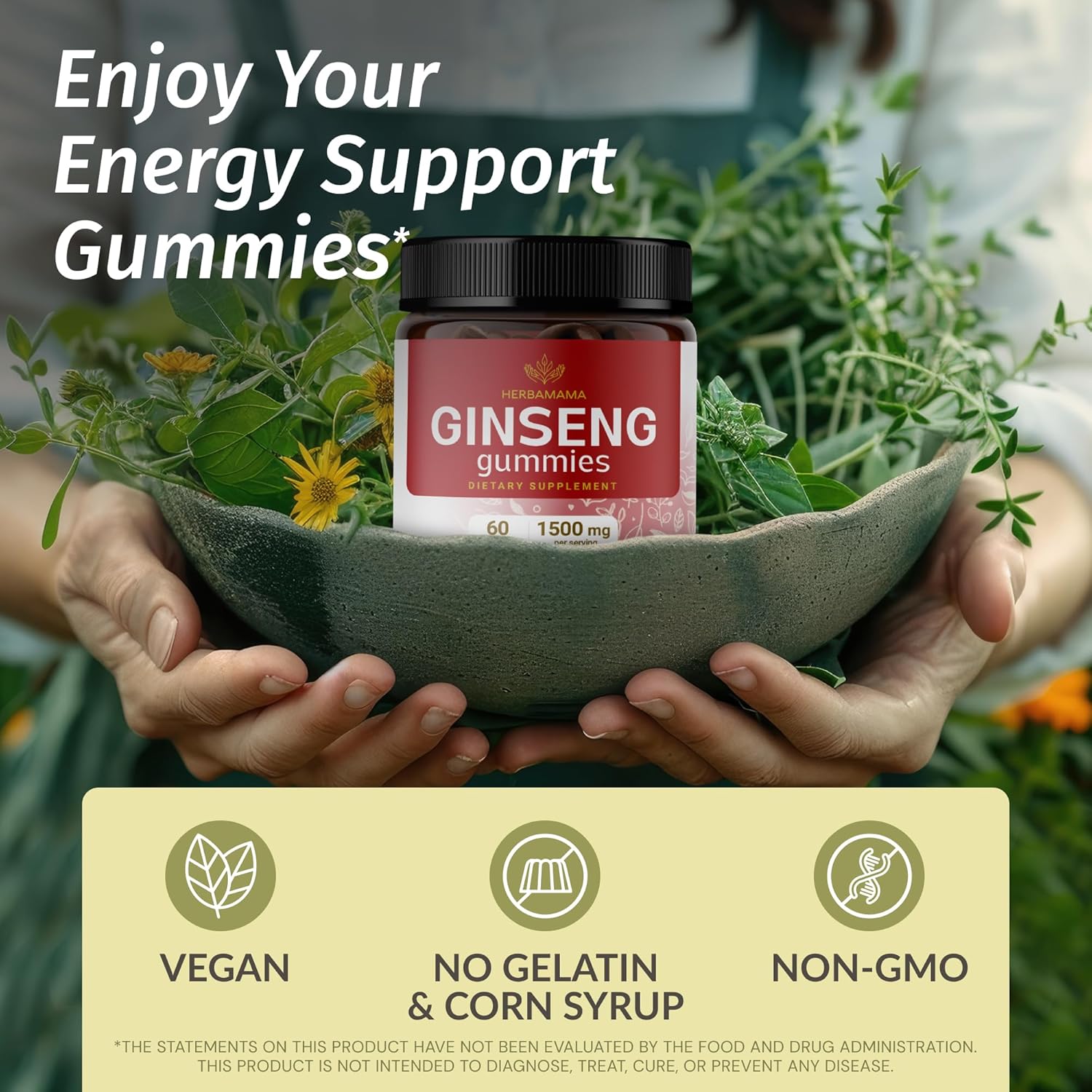 1500mg Panax Ginseng Gummies for Energy and Immune Support - Vegan Korean Red Ginseng Root Supplement - 60 Strawberry-Flavored Chews - BoostGo Australia