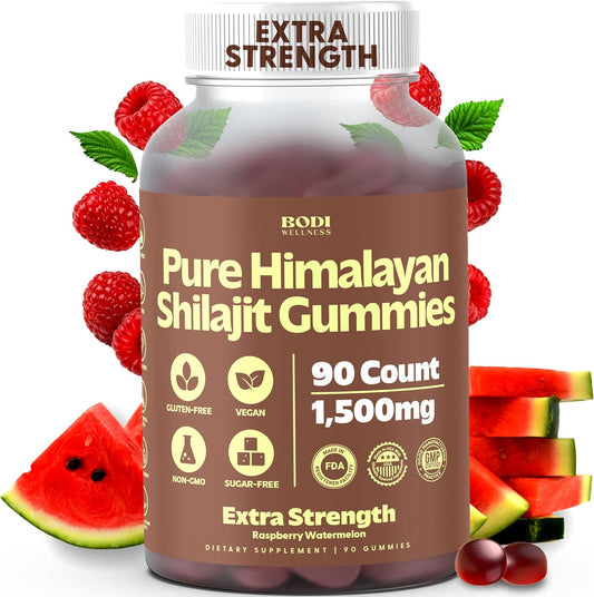 1500mg Pure Himalayan Shilajit Gummies - 90 Vegan, Sugar-Free Gummies with 85+ Trace Minerals & Fulvic Acid - Non-GMO Supplement for Men & Women by Bodi Wellness